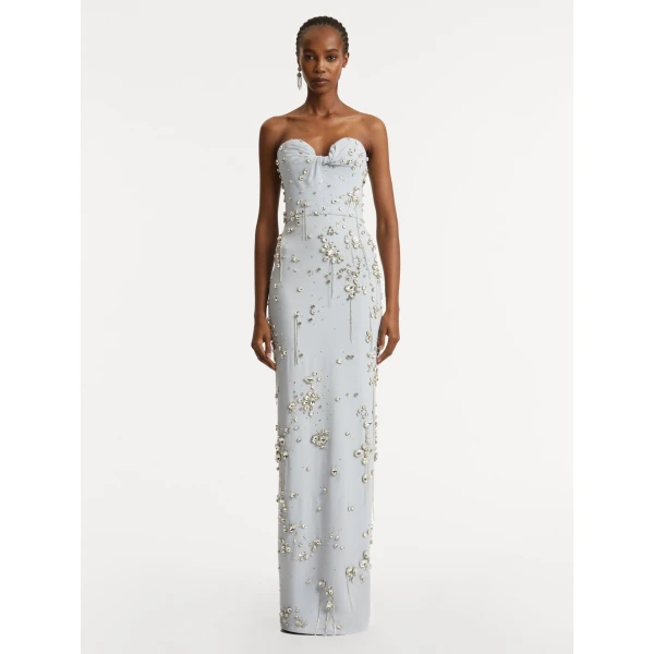 Oscar de la Renta Crystal Cluster Embroidered Strapless Gown - Oscar de la Renta Dresses - American Couture - Shop at Coveti