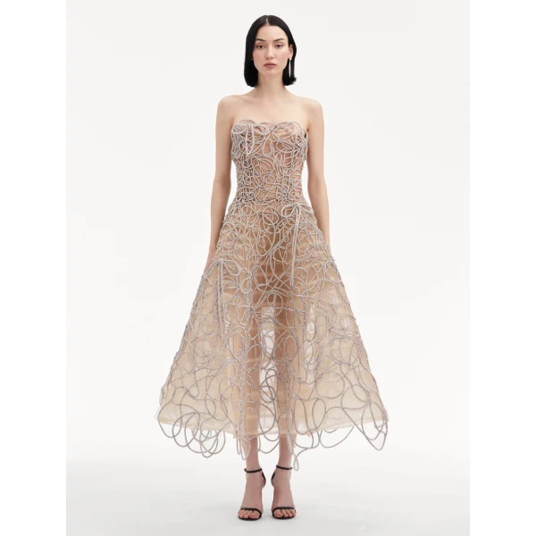 Oscar de la Renta Crystal Embroidered Cord Gown - Oscar de la Renta Dresses - American Couture - Shop at Coveti