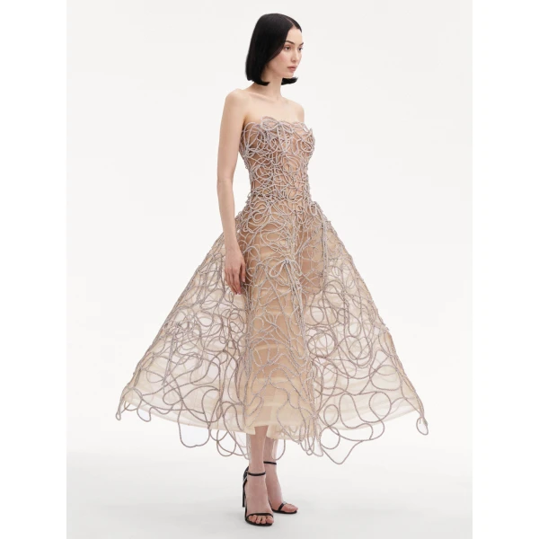 Oscar de la Renta Crystal Embroidered Cord Gown - Oscar de la Renta Dresses - American Couture - Shop at Coveti