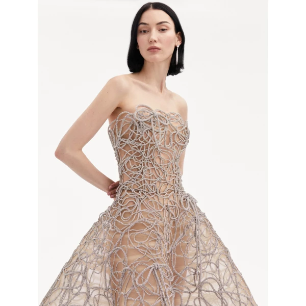 Oscar de la Renta Crystal Embroidered Cord Gown - Oscar de la Renta Dresses - American Couture - Shop at Coveti