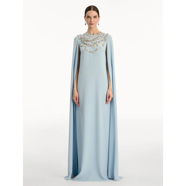 Oscar de la Renta Crystal Necklace Embroidered Caftan - Oscar de la Renta Dresses - American Couture - Shop at Coveti