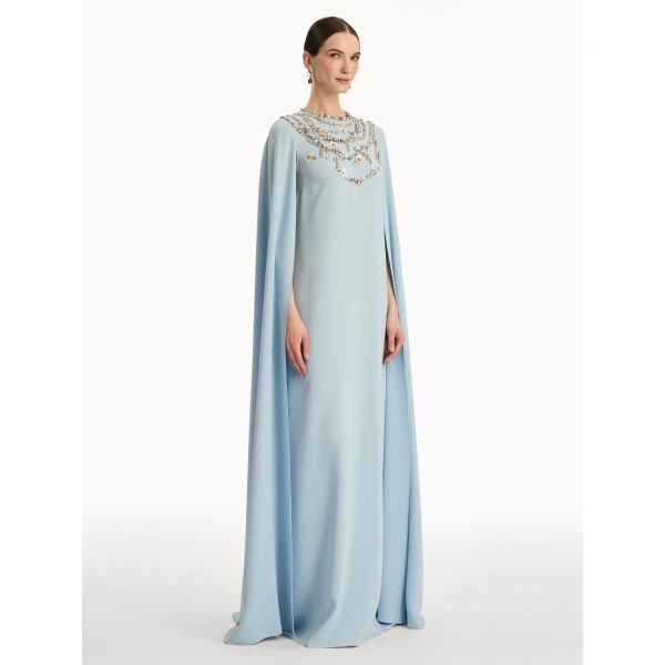 Oscar de la Renta Crystal Necklace Embroidered Caftan - Oscar de la Renta Dresses - American Couture - Shop at Coveti