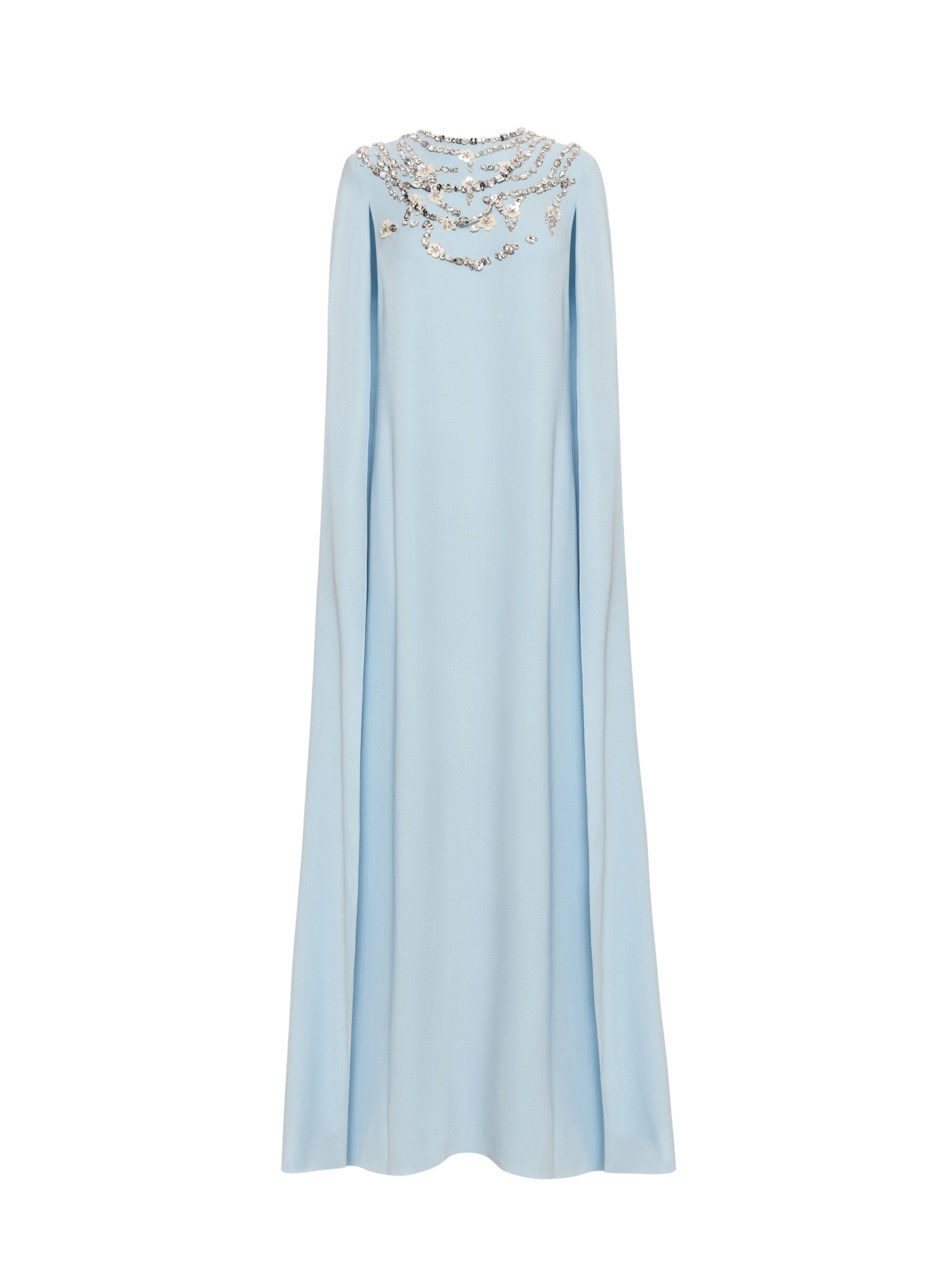 Oscar de la Renta Crystal Necklace Embroidered Caftan Dress