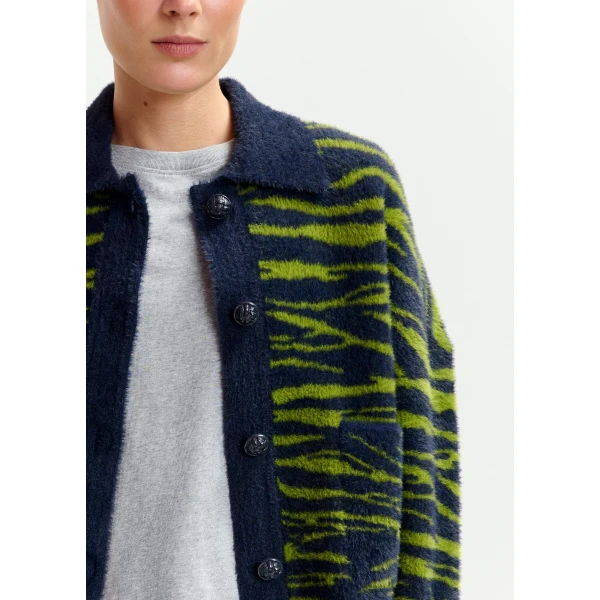 Essentiel Antwerp Dark blue and green zebra-print cardigan, view 3