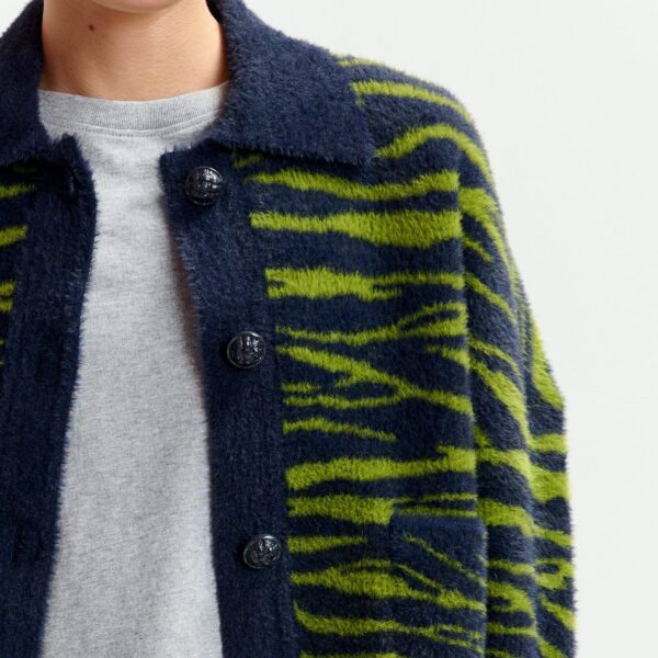Essentiel Antwerp Dark blue and green zebra-print cardigan - Essentiel Antwerp Knitwear - Colorful Belgian Design - Shop at Coveti