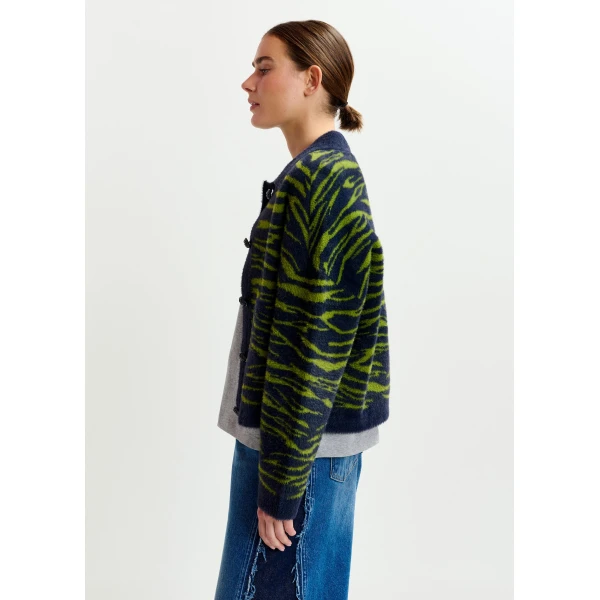 Essentiel Antwerp Dark blue and green zebra-print cardigan, view 4