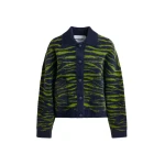 Essentiel Antwerp Dark blue and green zebra-print cardigan - Essentiel Antwerp Knitwear - Colorful Belgian Design - Shop at Coveti