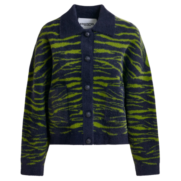 Essentiel Antwerp Dark blue and green zebra-print cardigan - Essentiel Antwerp Knitwear - Colorful Belgian Design - Shop at Coveti