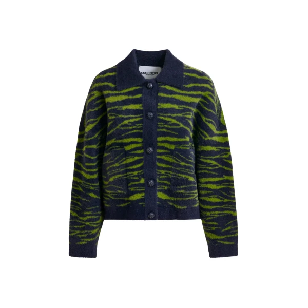 Essentiel Antwerp Dark blue and green zebra-print cardigan - Essentiel Antwerp Knitwear - Colorful Belgian Design - Shop at Coveti
