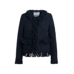Essentiel Antwerp Dark blue fringed wool-blend bouclé jacket - Essentiel Antwerp Jackets - Colorful Belgian Design - Shop at Coveti