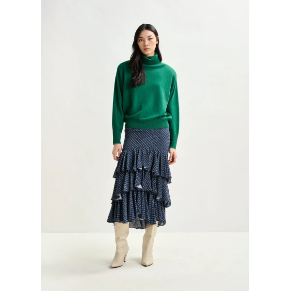 Essentiel Antwerp Dark blue, green and white asymmetrical layered midi skirt, view 2
