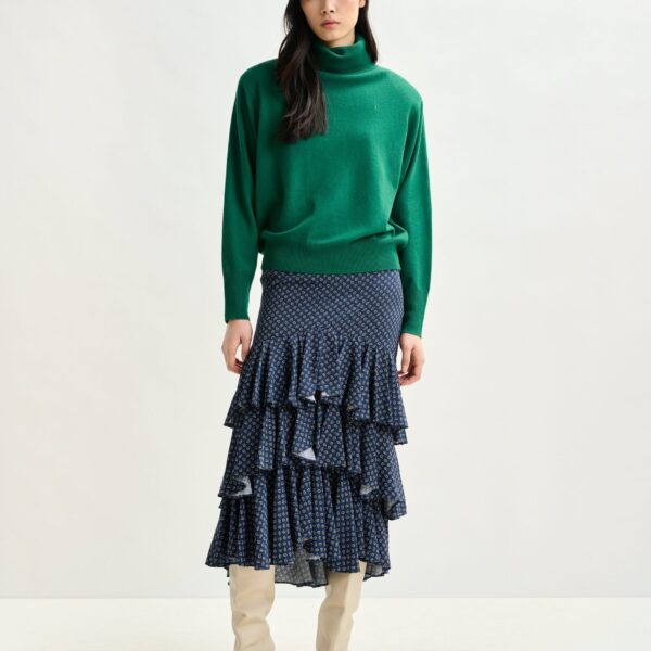 green and white asymmetrical layered midi skirt - Essentiel Antwerp Skirts - Colorful Belgian Design - Shop at Coveti