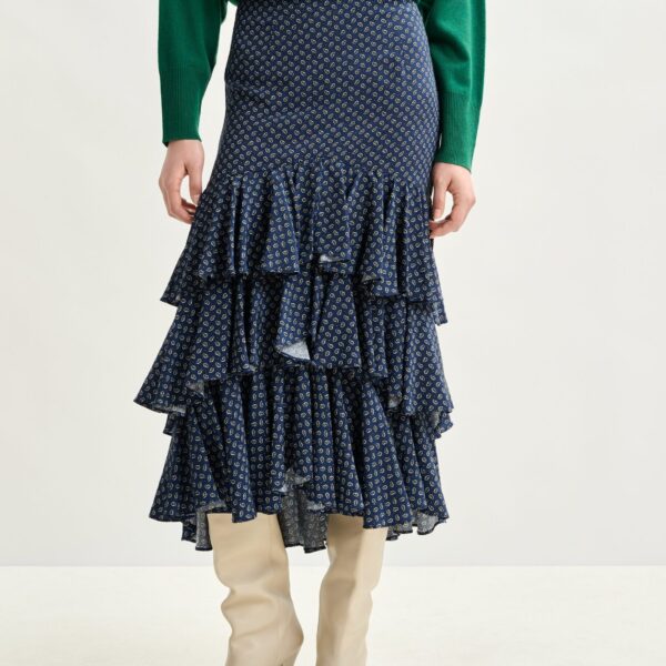 green and white asymmetrical layered midi skirt - Essentiel Antwerp Skirts - Colorful Belgian Design - Shop at Coveti