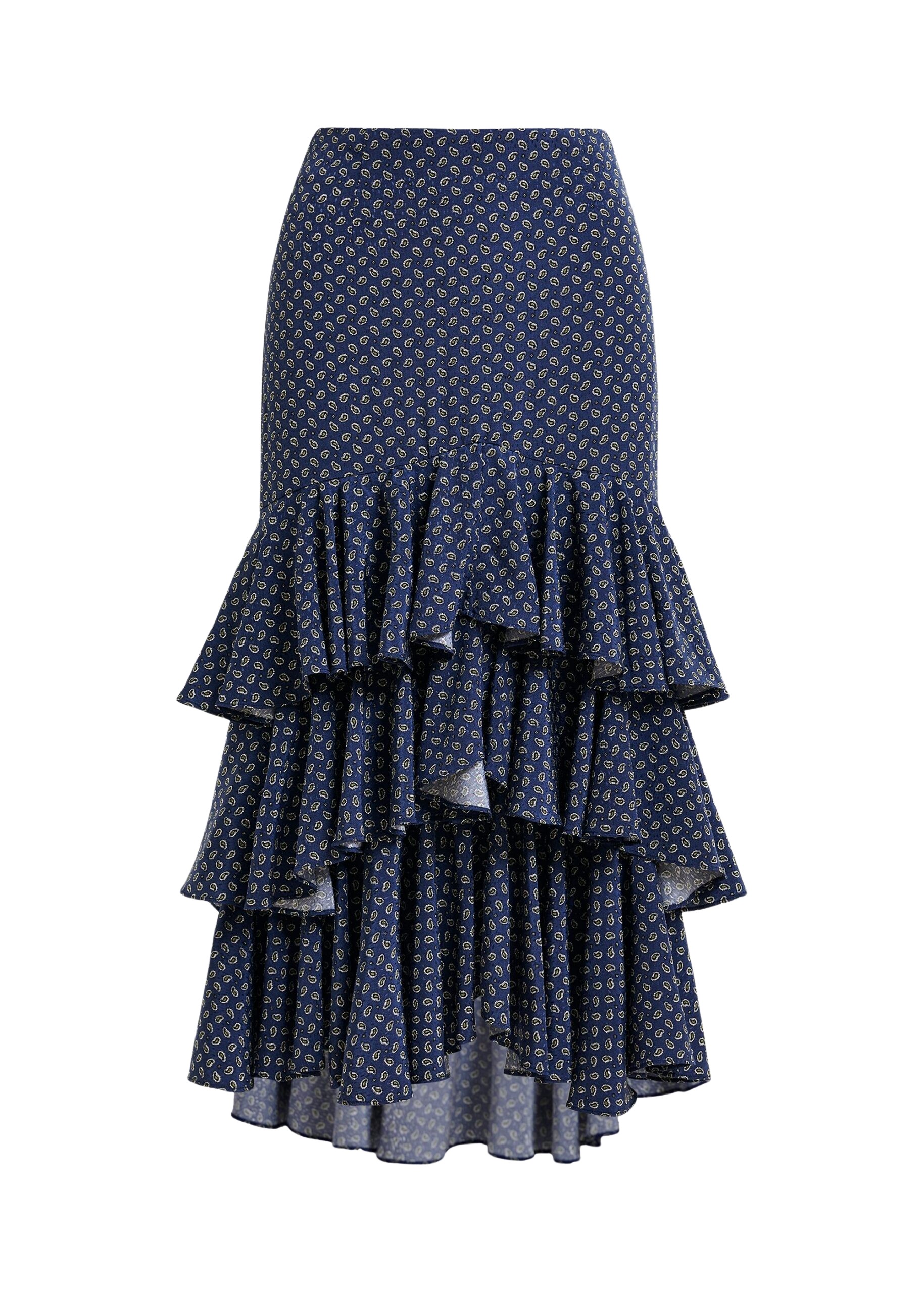 Essentiel Antwerp Dark blue, green and white asymmetrical layered midi skirt