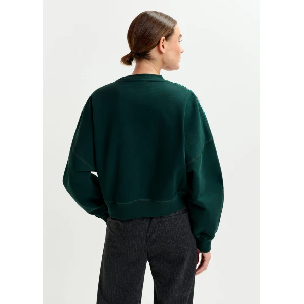 Essentiel Antwerp Dark green and multicolor cotton sweatshirt with sequin embellishments Top, view 4