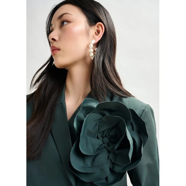 Essentiel Antwerp Dark teal green bodysuit with self-fabric flower, view 3