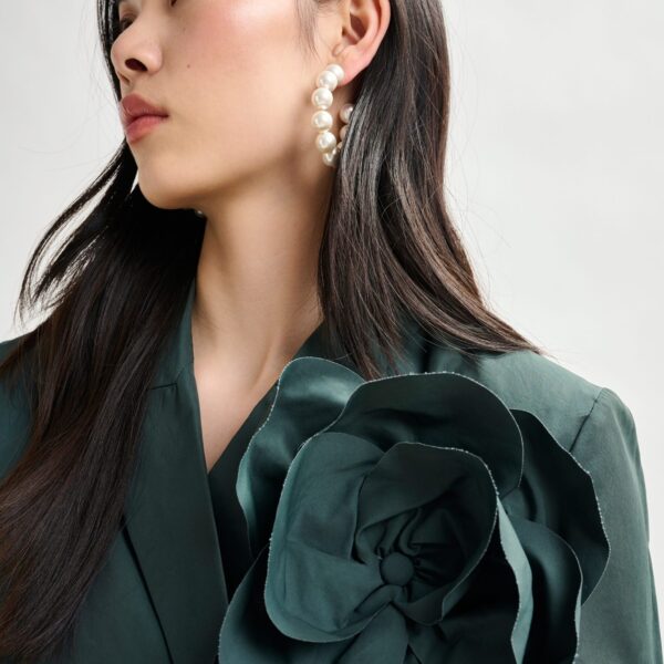 Essentiel Antwerp Dark teal green bodysuit with self-fabric flower - Essentiel Antwerp Bodysuit - Colorful Belgian Design - Shop at Coveti