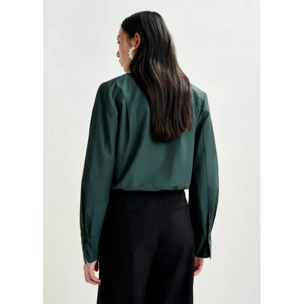 Essentiel Antwerp Dark teal green bodysuit with self-fabric flower, view 4