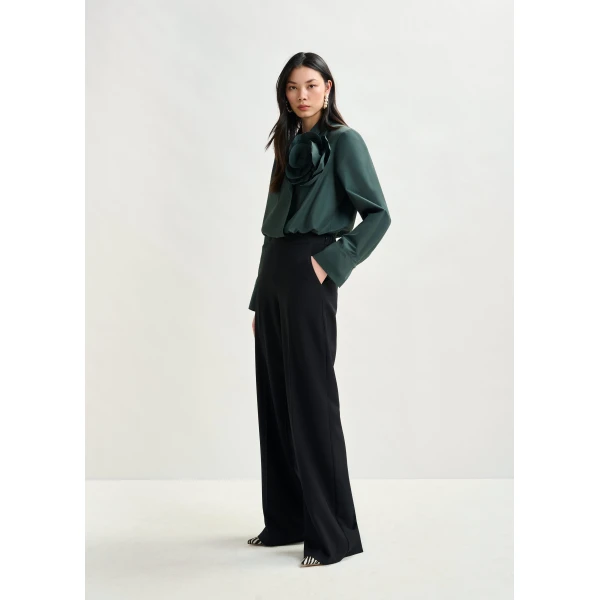Essentiel Antwerp Dark teal green bodysuit with self-fabric flower, view 5