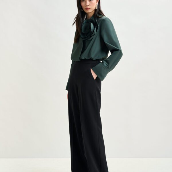 Essentiel Antwerp Dark teal green bodysuit with self-fabric flower - Essentiel Antwerp Bodysuit - Colorful Belgian Design - Shop at Coveti