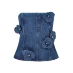David Koma 3D Flower Denim Corset Top In Indigo