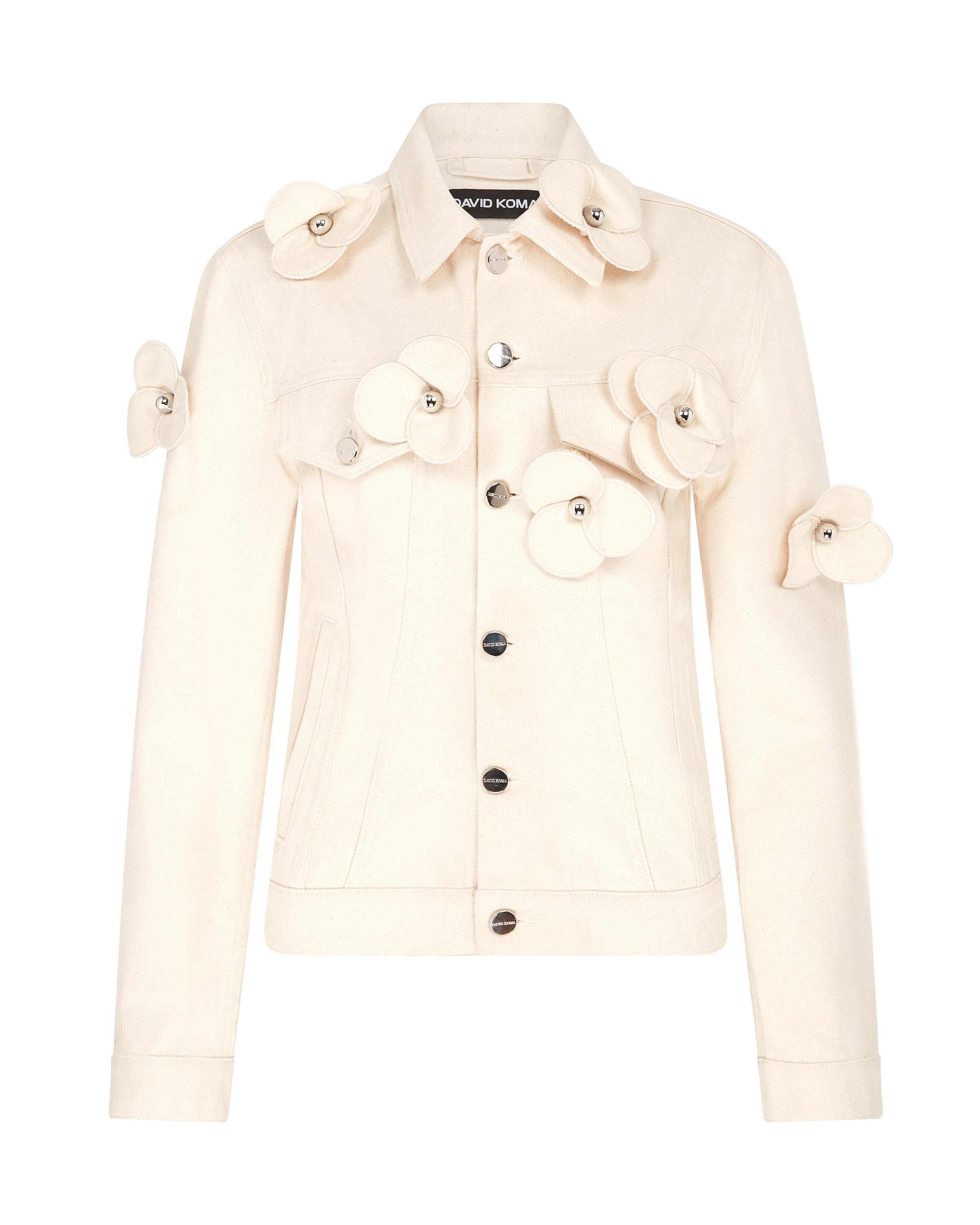 David Koma 3D Flower Denim Jacket In Ecru David Koma 3D Flower Denim Jacket In Ecru