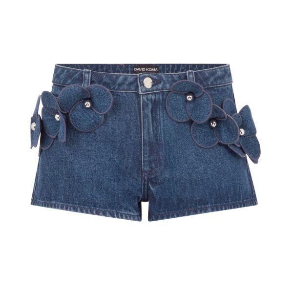 David Koma 3D Flower Denim Mini Shorts