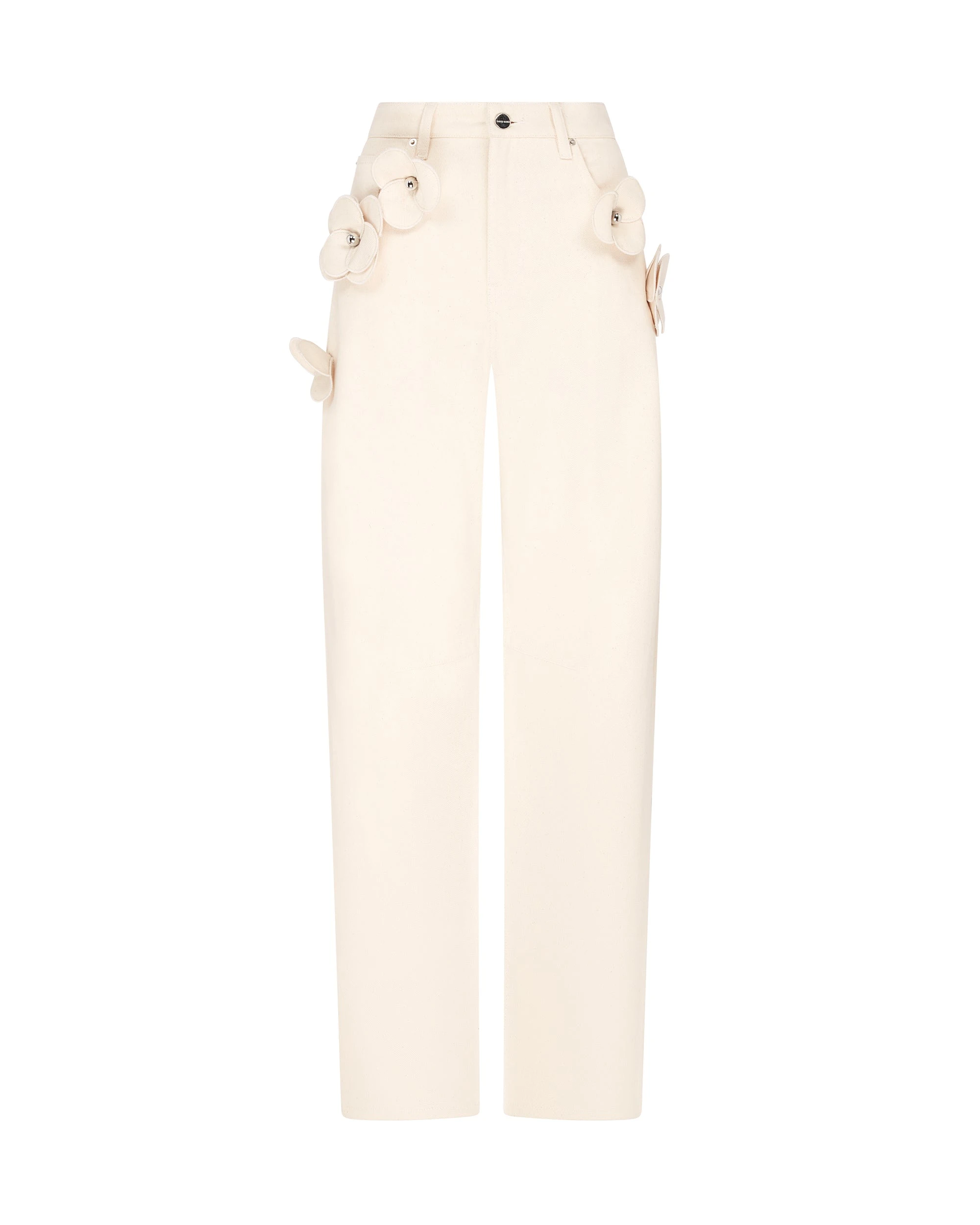 David Koma 3D Flower Jeans In Ecru David Koma 3D Flower Jeans In Ecru