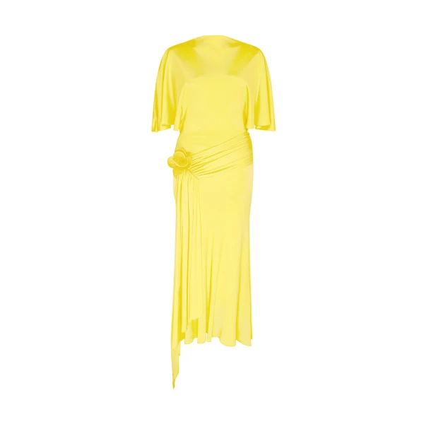 David Koma Draped Sleeve Jersey Midi Dress In Yellow