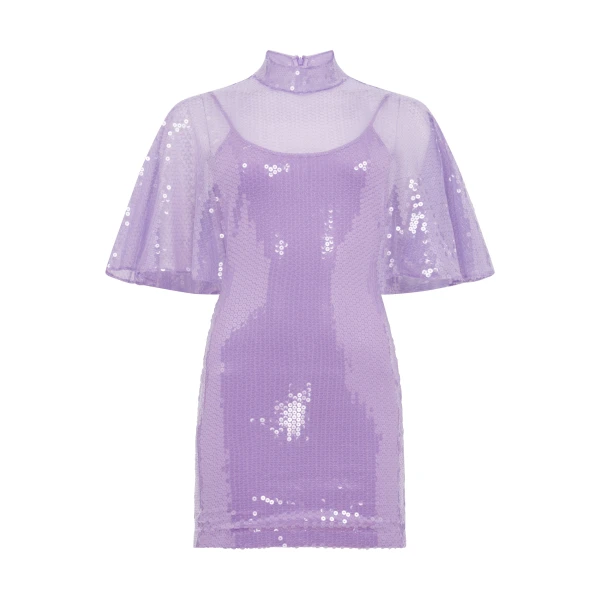 David Koma Draped Sleeve Mini Sequin Dress In Lilac