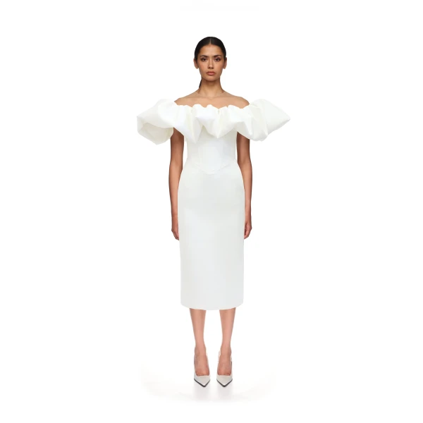 David Koma Puff Top Detail Satin Midi Dress, view 2