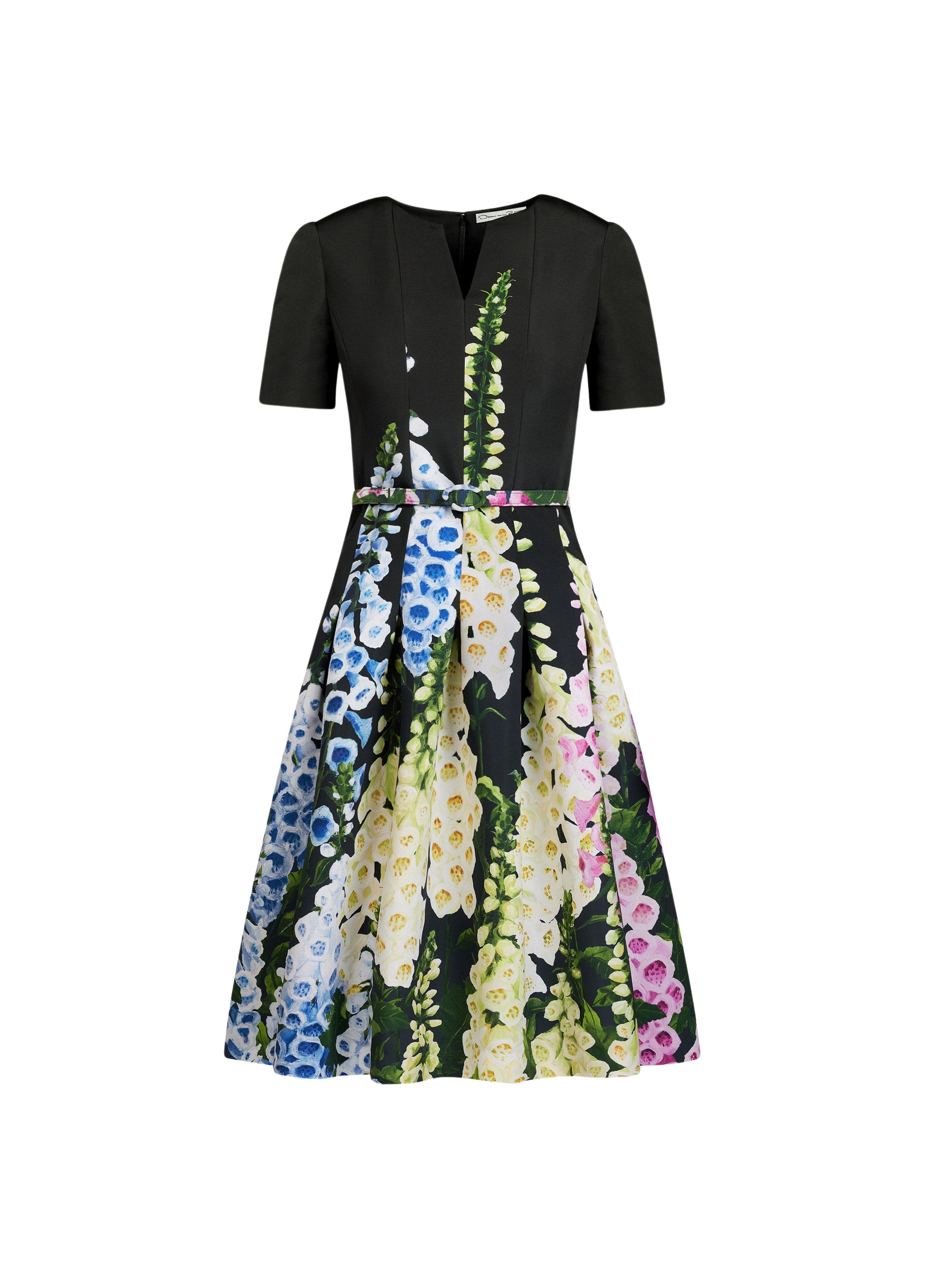Oscar de la Renta Degradé Foxglove Split-Neck Dress