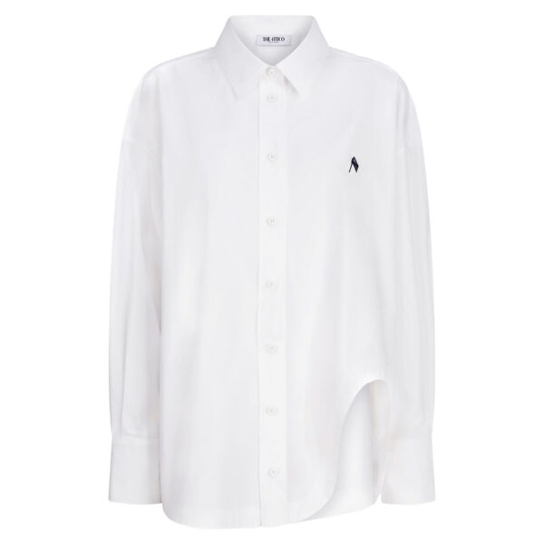 The Attico 'Diana'' White And Navy Blue Shirt - The Attico Tops - Designed by Gilda Ambrosio & Giorgia Tordini - Shop at Coveti