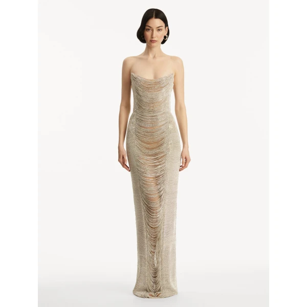 Oscar de la Renta Draped Crystal Chain Gown - Oscar de la Renta Dresses - American Couture - Shop at Coveti
