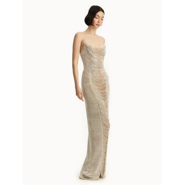 Oscar de la Renta Draped Crystal Chain Gown - Oscar de la Renta Dresses - American Couture - Shop at Coveti