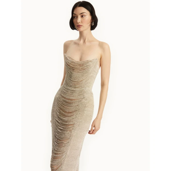 Oscar de la Renta Draped Crystal Chain Gown - Oscar de la Renta Dresses - American Couture - Shop at Coveti
