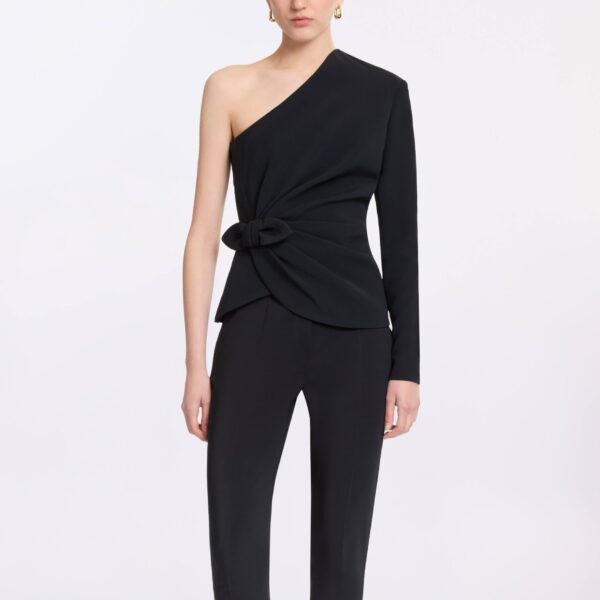 Elie Saab Asymmetric Cady Top in Black featuring  – Luxury Designer Fashion at Coveti.