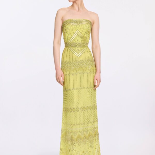 Elie Saab Bead Embroidered Dress in Green featuring  – Luxury Designer Fashion at Coveti.
