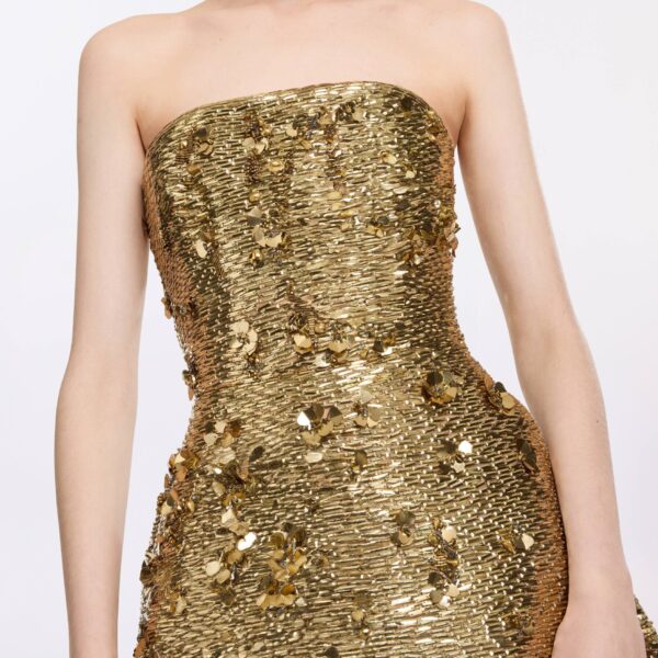 Elie Saab Bead Embroidered Golden Gown in Gold featuring  – Luxury Designer Fashion at Coveti.