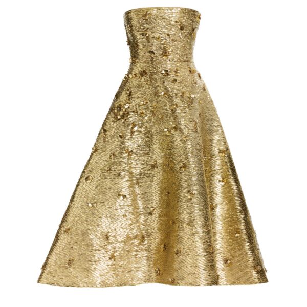 Elie Saab Bead Embroidered Golden Gown in Gold featuring  – Luxury Designer Fashion at Coveti.
