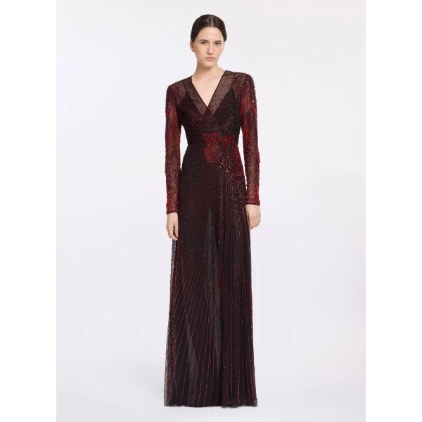 Elie Saab Bead Embroidered Long Dress, view 2
