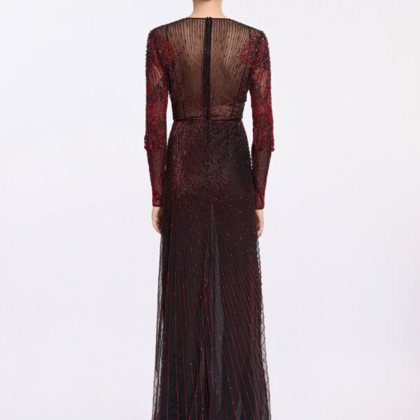 Elie Saab Bead Embroidered Long Dress in Red featuring  – Luxury Designer Fashion at Coveti.