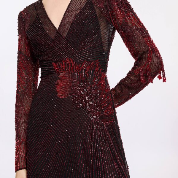 Elie Saab Bead Embroidered Long Dress in Red featuring  – Luxury Designer Fashion at Coveti.