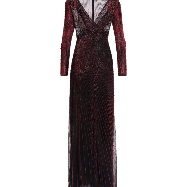 Elie Saab Bead Embroidered Long Dress in Red featuring  – Luxury Designer Fashion at Coveti.