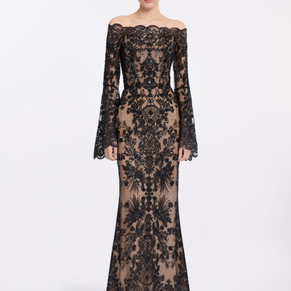 Elie Saab Embroidered Off-The-Shoulder Dress in Black featuring  – Luxury Designer Fashion at Coveti.