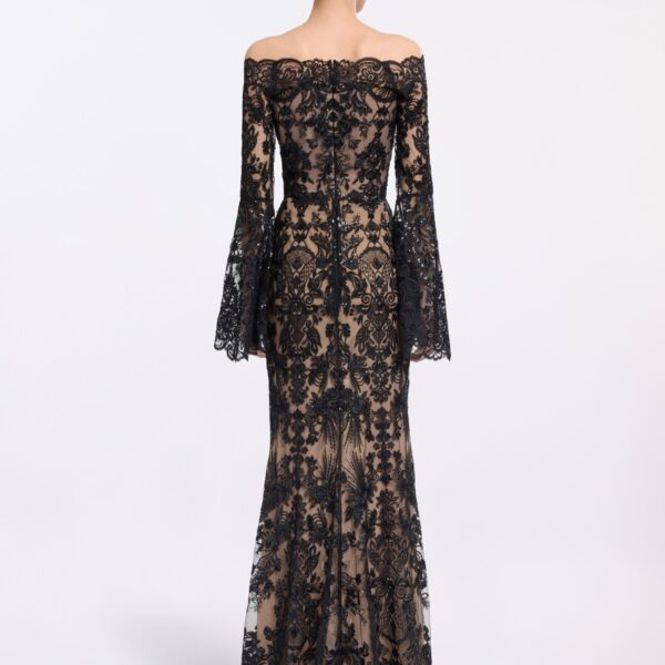 Elie Saab Embroidered Off-The-Shoulder Dress in Black featuring  – Luxury Designer Fashion at Coveti.
