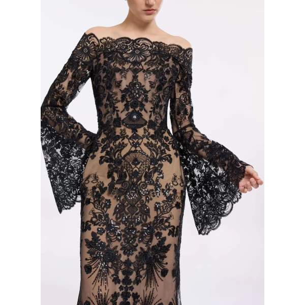 Elie Saab Embroidered Off-The-Shoulder Dress, view 4