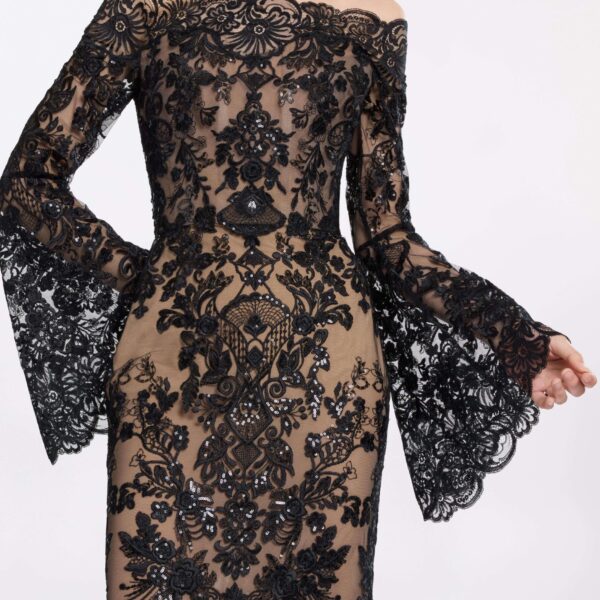 Elie Saab Embroidered Off-The-Shoulder Dress in Black featuring  – Luxury Designer Fashion at Coveti.