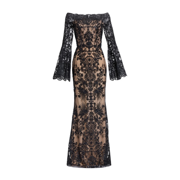 Elie Saab Embroidered Off-The-Shoulder Dress in Black featuring  – Luxury Designer Fashion at Coveti.