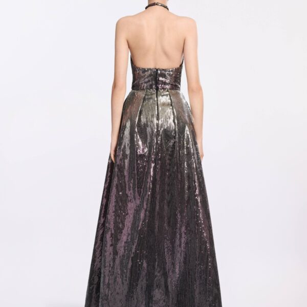 Elie Saab Halter Gradient Sequin Gown in Silver featuring  – Luxury Designer Fashion at Coveti.